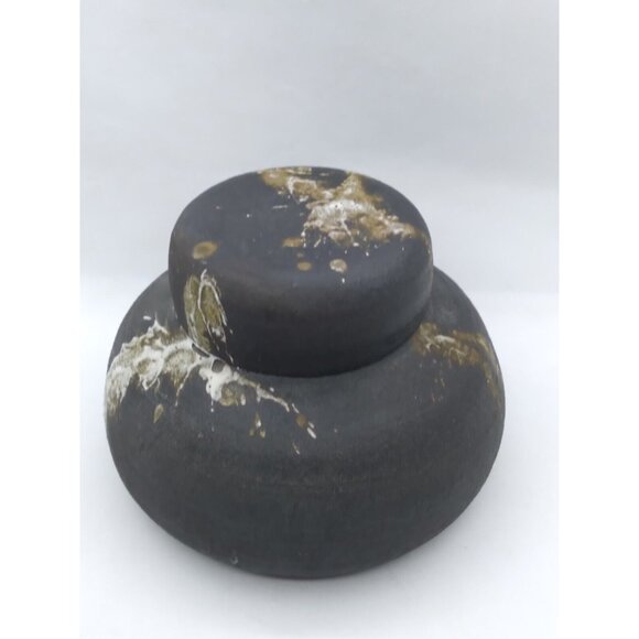 Modernist Studio Pottery Splatter Paint On faux lidded Vase signed Abrams? '73 - Picture 10 of 16